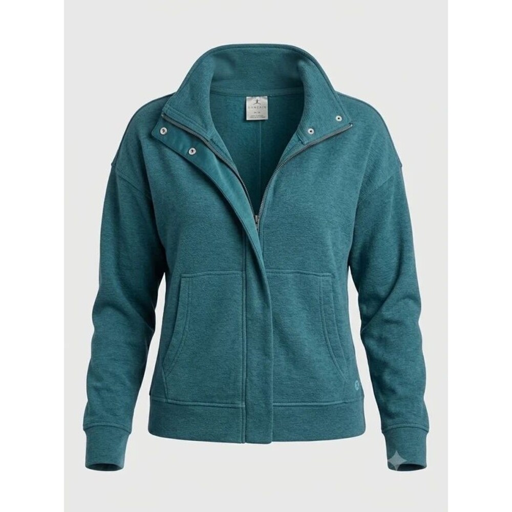 Danskin Asymmetrical Mixed Rib Half Zip Pullover Jacket Teal Green Size M
